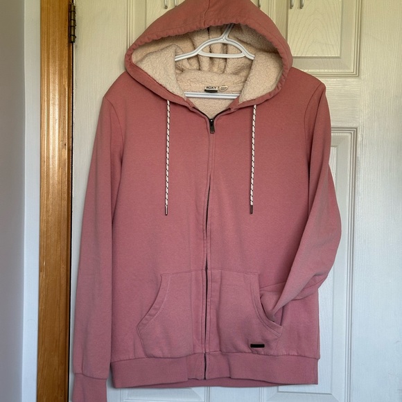 Roxy Tops - Roxy Blush and Cream Sherpa lined hoodie - Ladies XL
